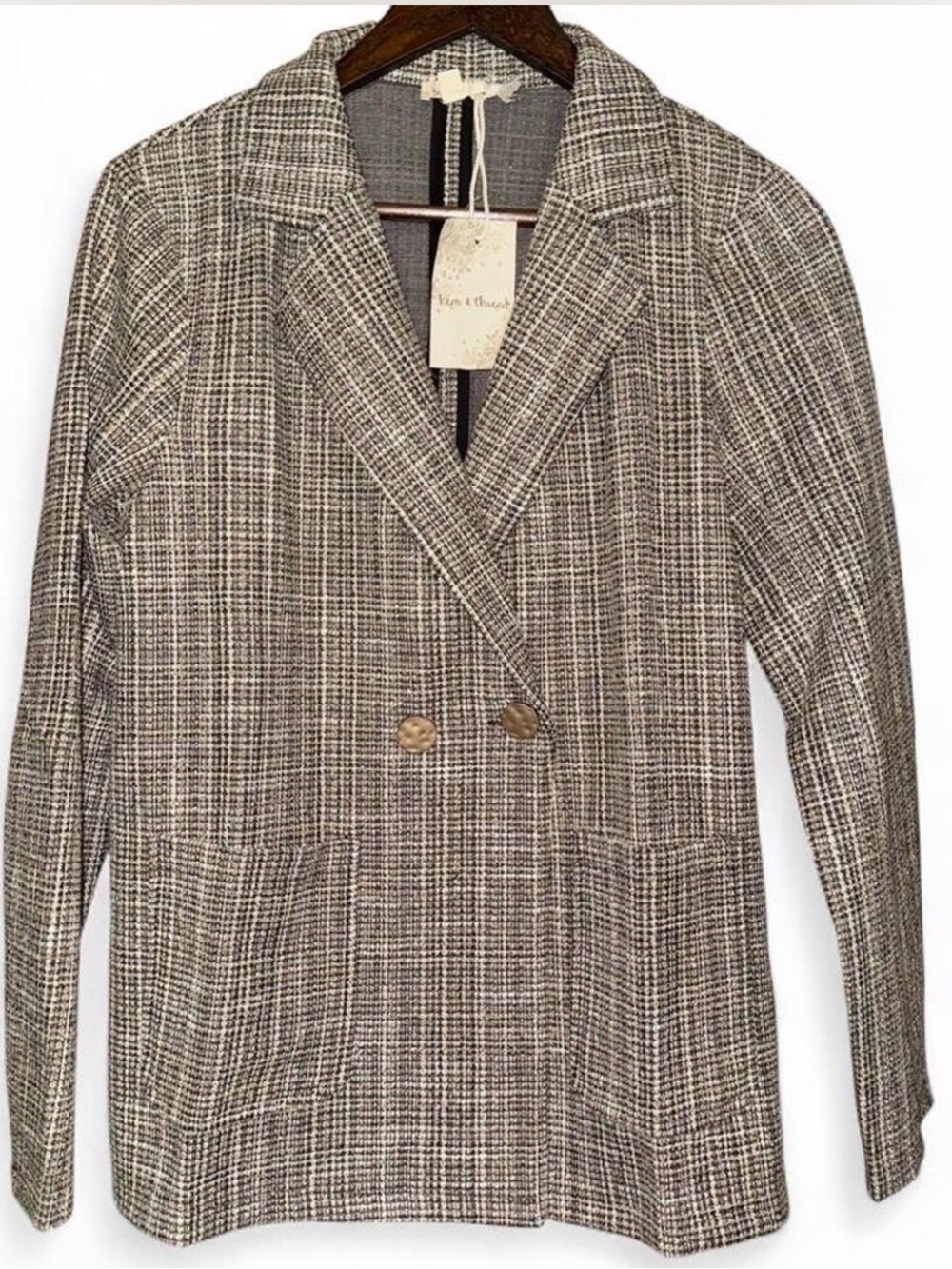 New with Tags Hem & Thread Brown and Black Plaid Double-Breasted Blazer